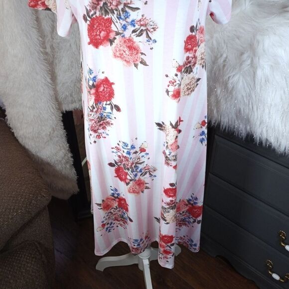 LULAROE PINK & IVORY STRIPE FLORAL DRESS SZ.S EUC - Picture 4 of 8
